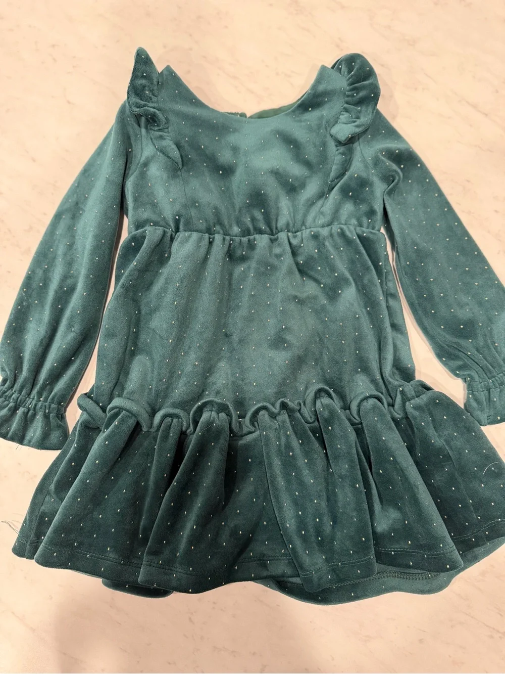 Tahari Teal Velvet Dot Ruffle Dress